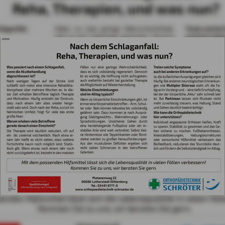 Informationstext über Rehabilitation und Therapien nach einem Schlaganfall.
